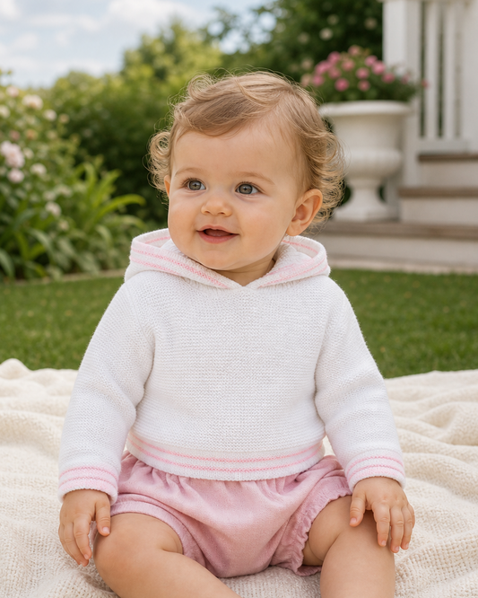 Personalized Baby Girl Pink Hooded Zip-Back Sweater – Made in USA