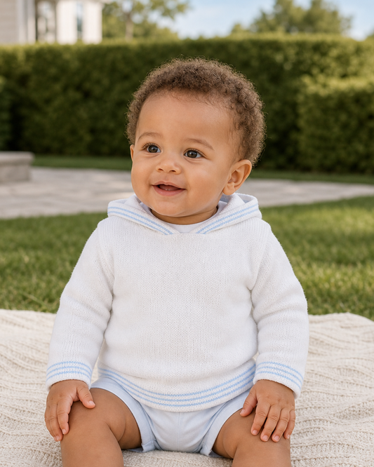 Personalized Baby Boy Hooded Zip-Back Sweater – 100% Cotton
