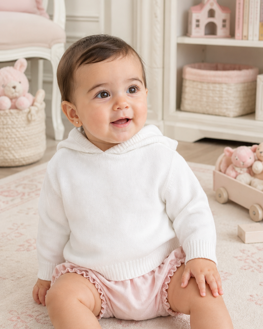 Classic White Knit Baby Girl Sweater with Zip Back – Julius Berger