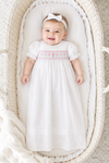 Long Bullion Cross Baby Girl Christening Gown with Bonnet