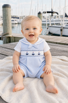 Smocked Sail Boats Boys Blue Shortall
