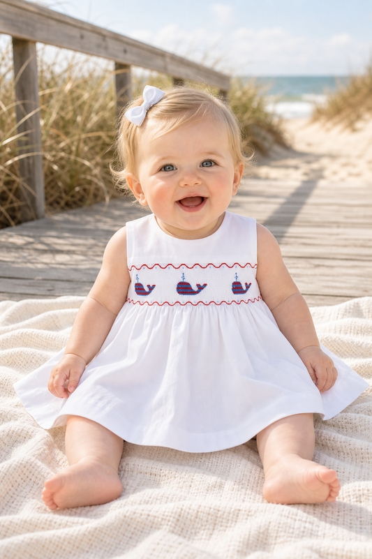 Smocked Whale of USA Baby Girl Sleeveless Dress