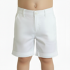 White shorts worn by a person on a white background