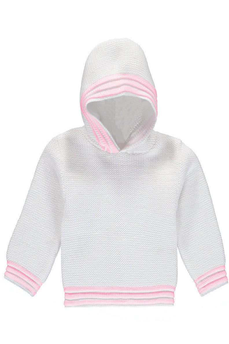 Monogrammed Baby Girl Hooded Pink Zip Back Sweater Made in USA