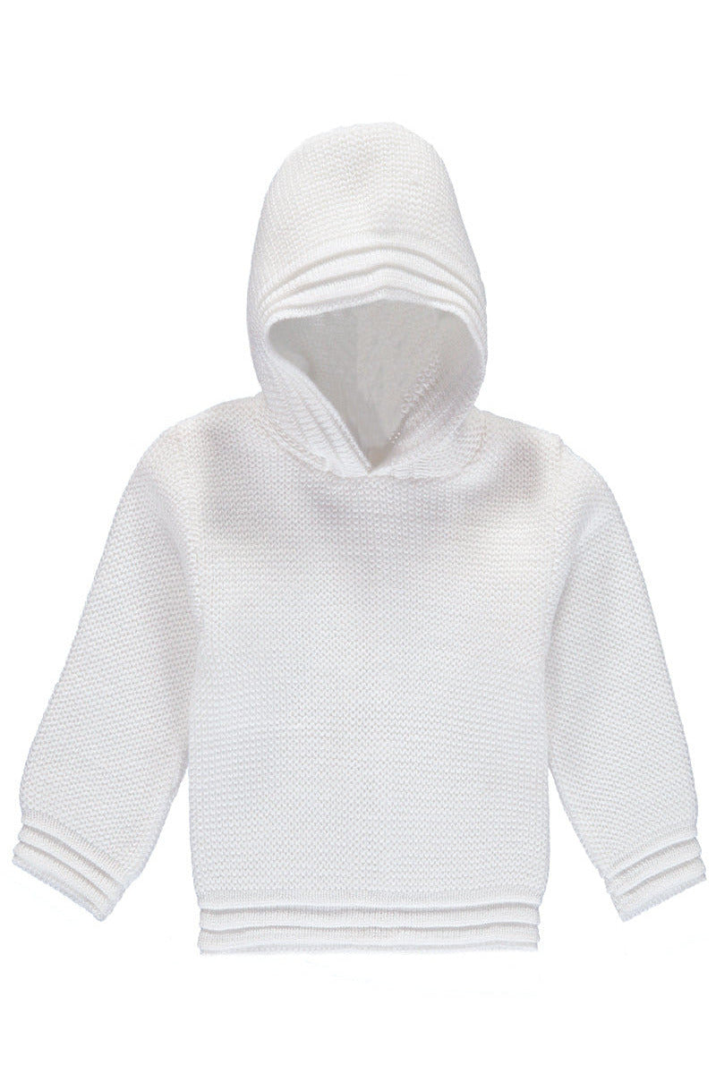 Baby Hooded White Zip Back Sweater Made in USA