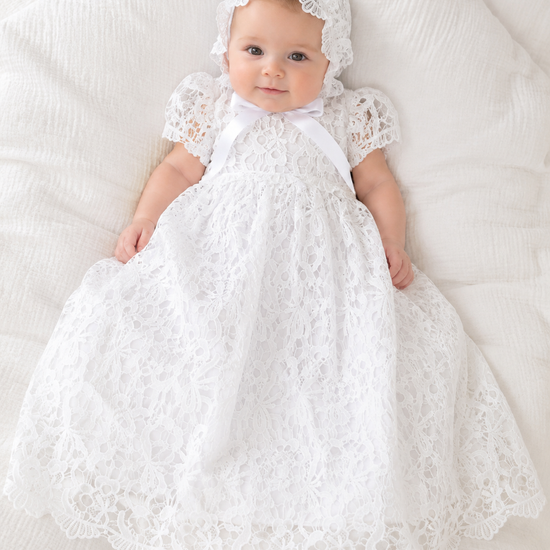 Lace Summer christening baptism gown  full Length short sleeves free shipping USA  