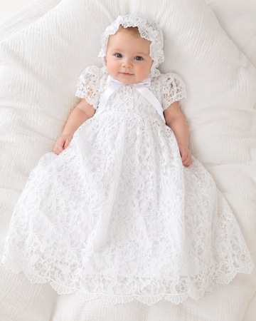 Lace Summer christening baptism gown  full Length short sleeves free shipping USA  