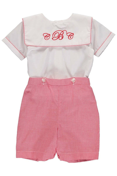 Light Red Monogram Blank Baby Boy Bobbie Suit - Carriage Boutique