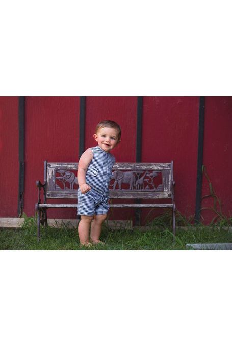 Monogram Blue Check Jon Jon Baby & Toddler Romper 4