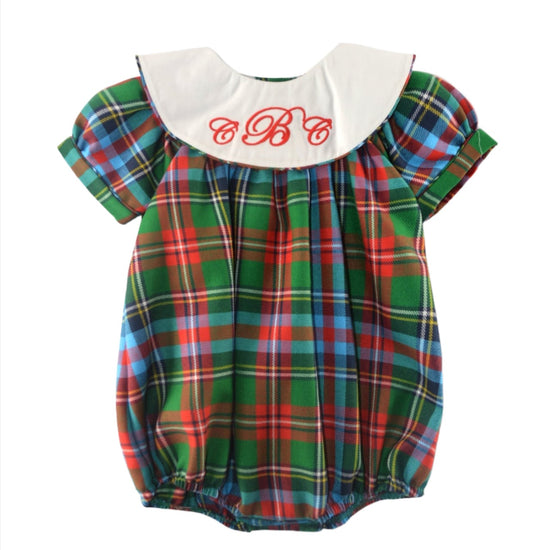 Monogramed Plaid Baby Girl Bubble Romper