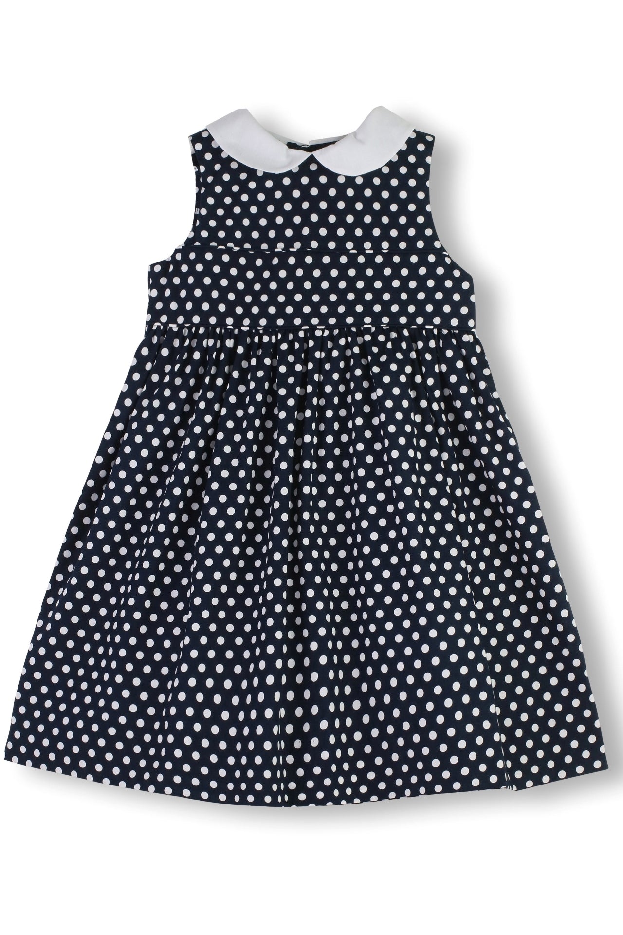 Navy Polka Dot Toddler & Youth Sleeveless Girl Dress - 5Y