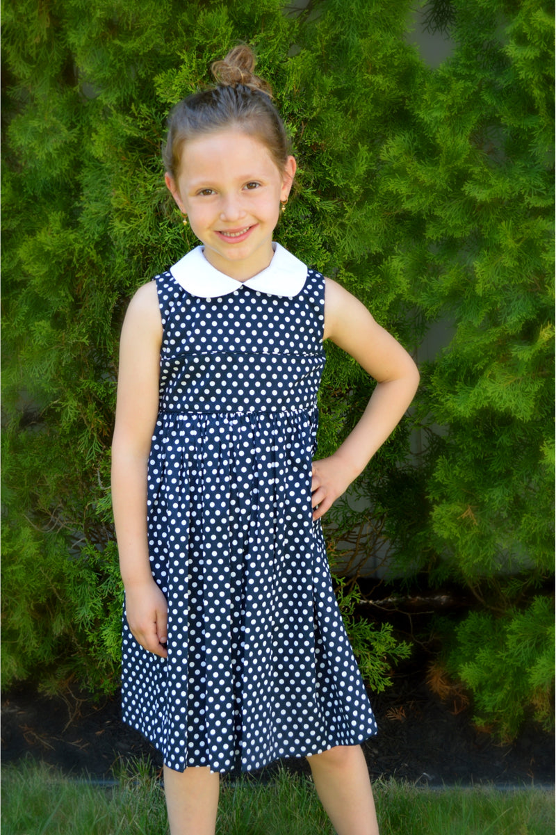 Navy Polka Dot Toddler & Youth Sleeveless Girl Dress 2