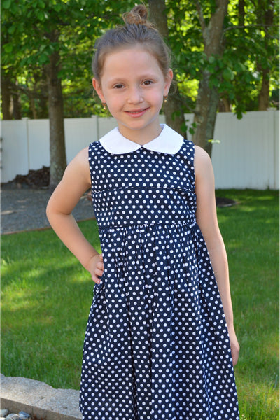 Navy Polka Dot Toddler & Youth Sleeveless Girl Dress 3