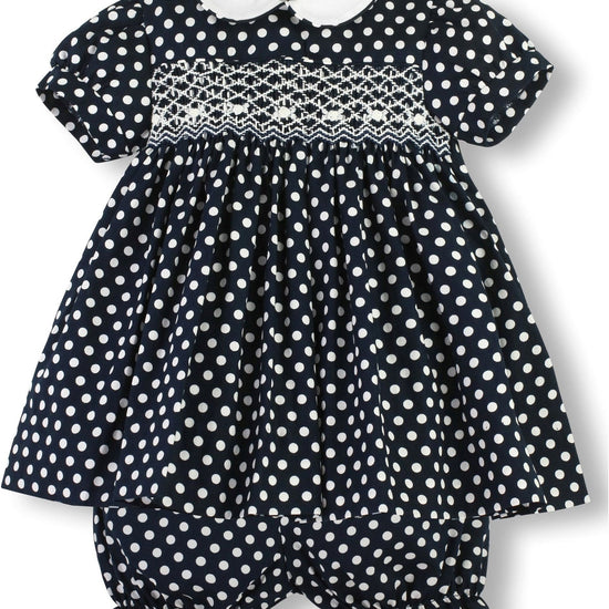 Navy Polka Dot Baby Girl Dress - Carriage Boutique