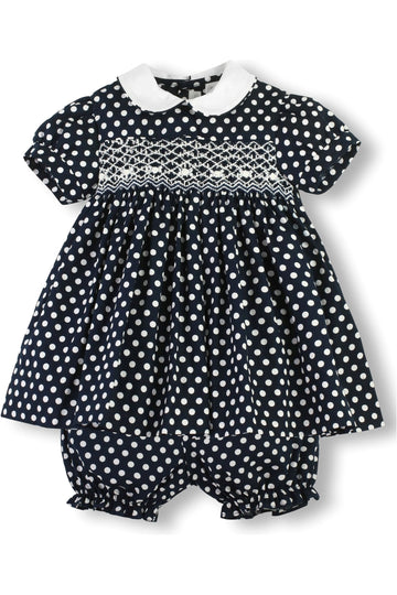 Navy Polka Dot Baby Girl Dress - Carriage Boutique