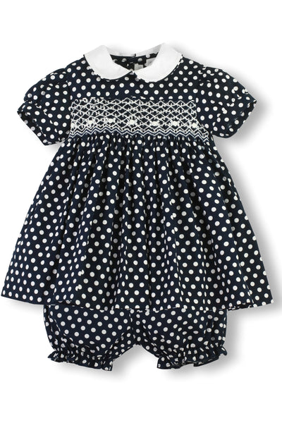 Navy Polka Dot Baby Girl Dress - Carriage Boutique