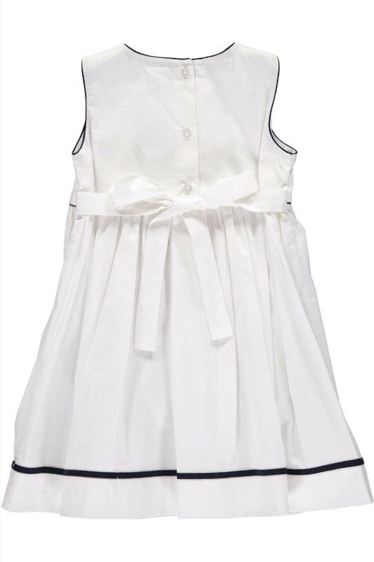 Personalized Monogram White & Navy Toddler Girl Sleeveless Dress Back VIew