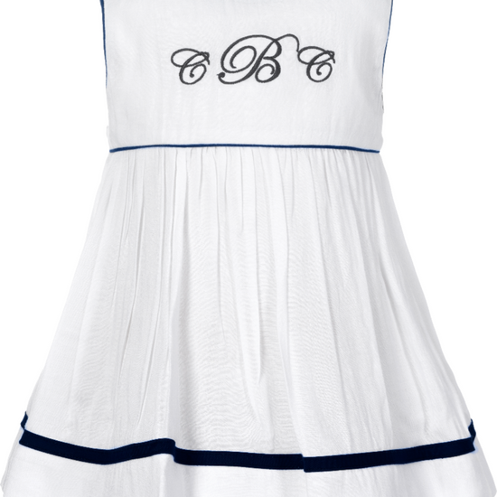 Personalized Monogram White & Navy Toddler Girl Sleeveless Dress