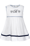 Personalized Monogram White & Navy Toddler Girl Sleeveless Dress