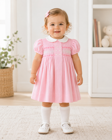 Smocked Corduroy Pink Baby Girl Dress