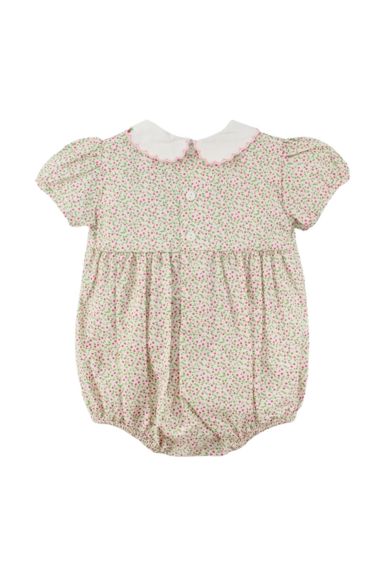 Puff Sleeve Tan Floral Smocked Baby Girl Bubble Romper  2 - Carriage Boutique