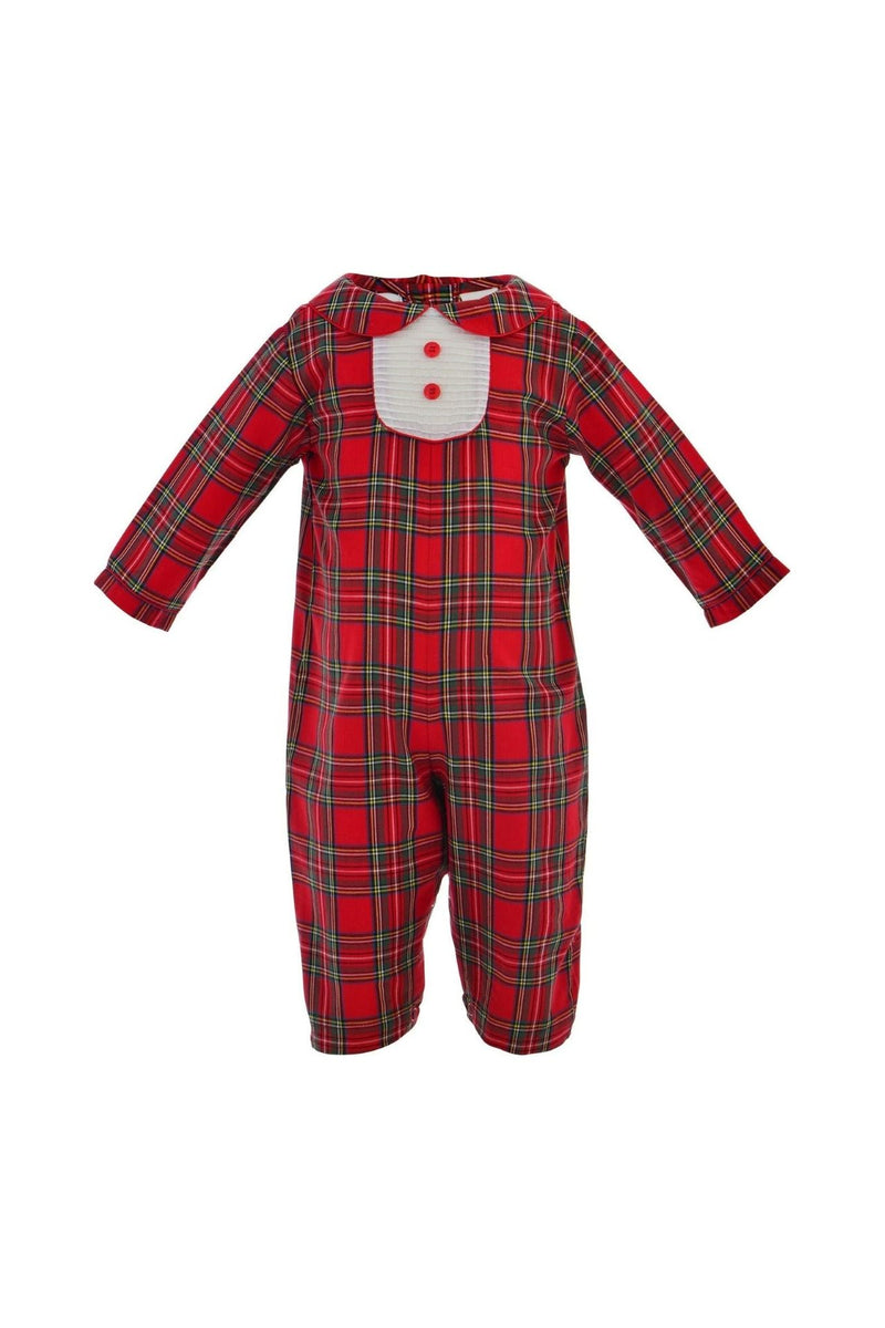 Red Plaid  Long Sleeve Baby Boy Long Romper-Mock - Carriage Boutique