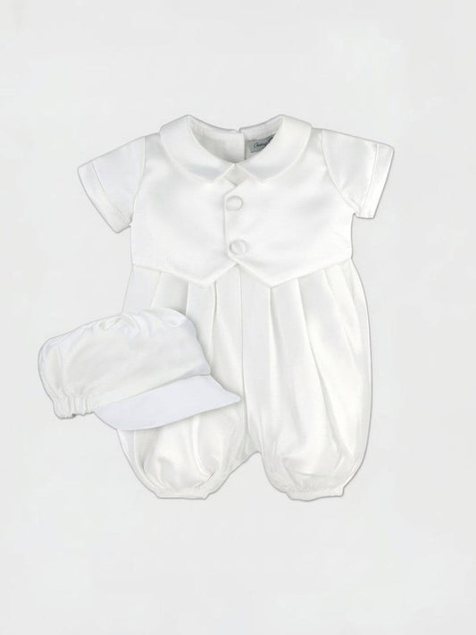 Satin Vested Baby Boy Christening & Baptism Romper with Hat 2