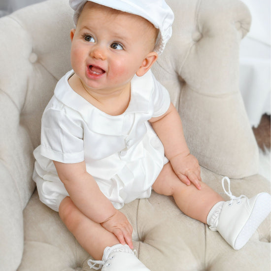 Satin Vested Baby Boy Christening & Baptism Romper with Hat 3