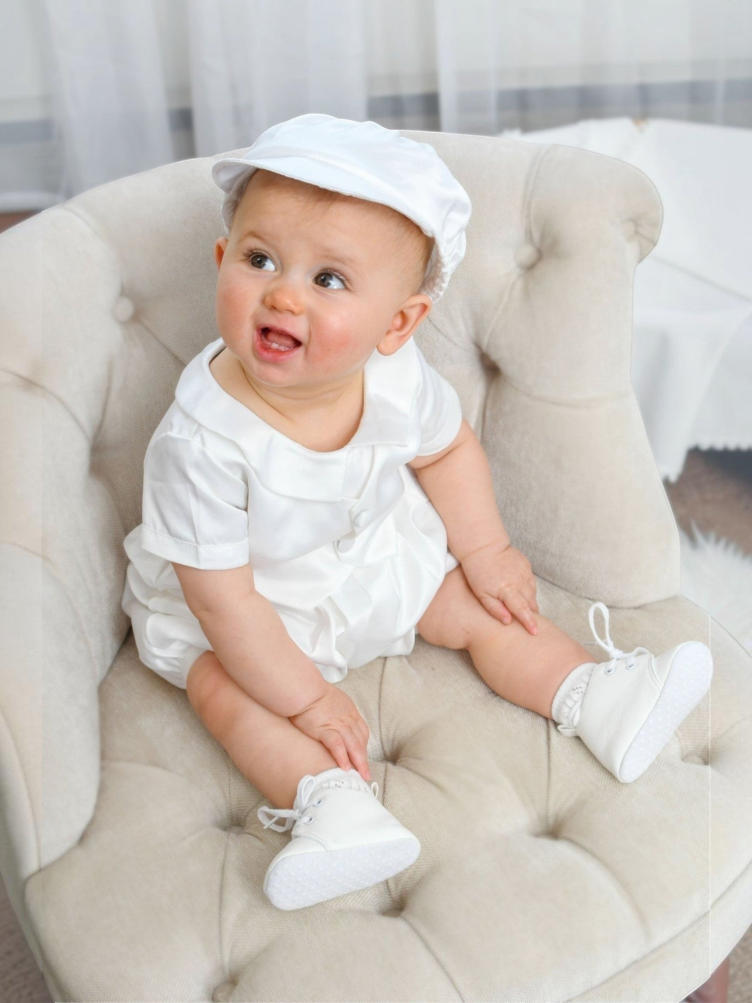 Satin Vested Baby Boy Christening & Baptism Romper with Hat 3