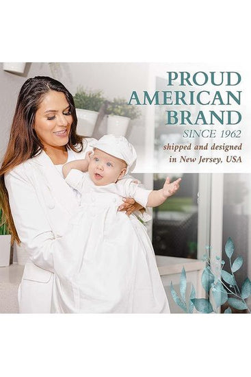 Satin White Long Baby Boy Christening Gown & Baptism Outfit with Hat 3