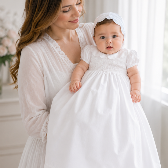 christening baptism dress Mommy and Me Dress, For Mom, Gown, White Princess Dress, Matching Mother Daughter, Lace Dress, Elegant Dress 2 / 5 designed with rich 100% antique white single layer silk dupioni and refined champagne floral embroidered lace Lace Christening Dress With Train
