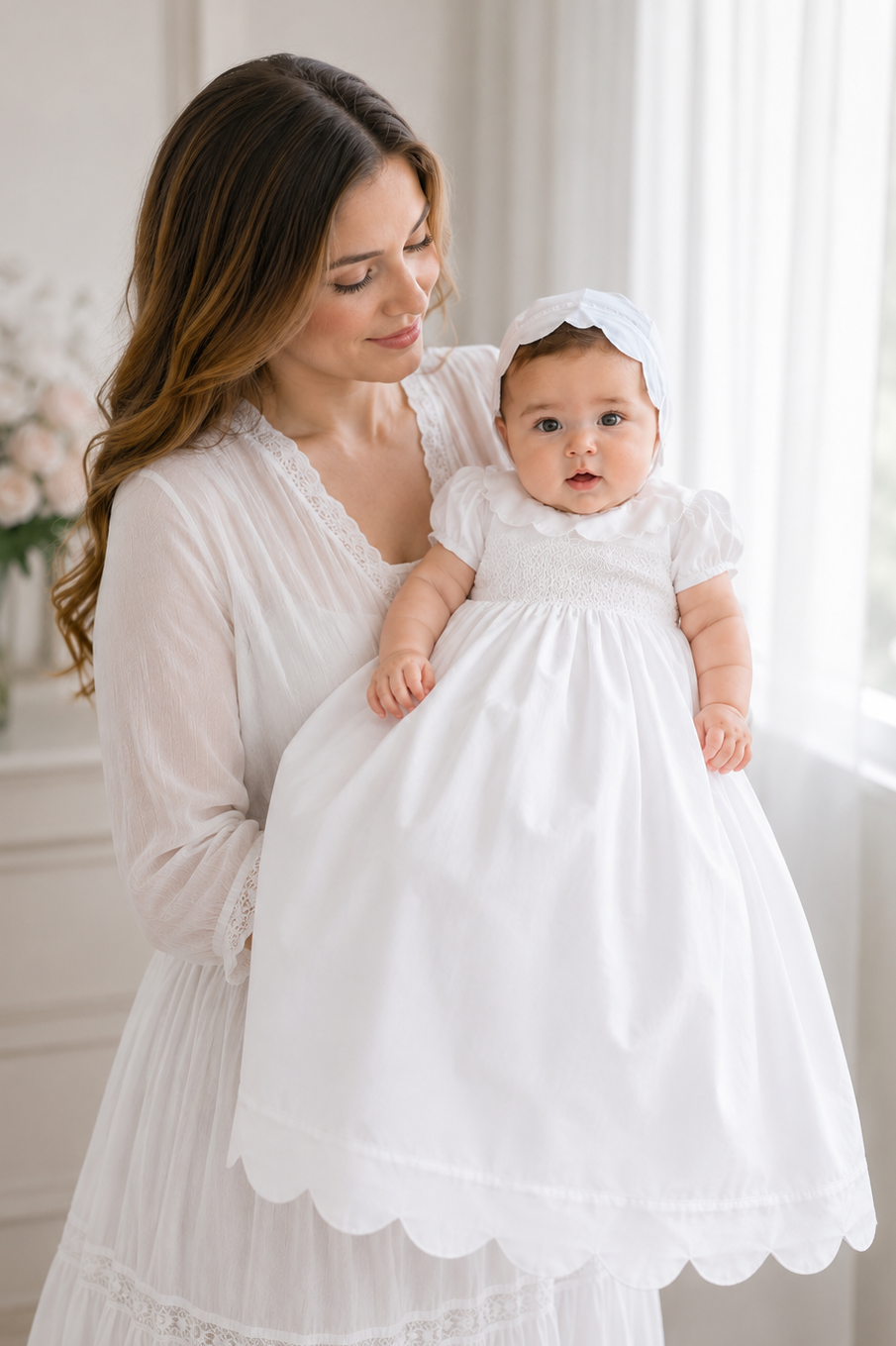 Christening Baptism Gown with Matching Bonnet Full length Free shipping USA 7