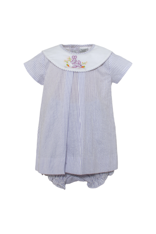 20138-Seersucker Bunnies Sleeve Bishop Girl Dress Lilac