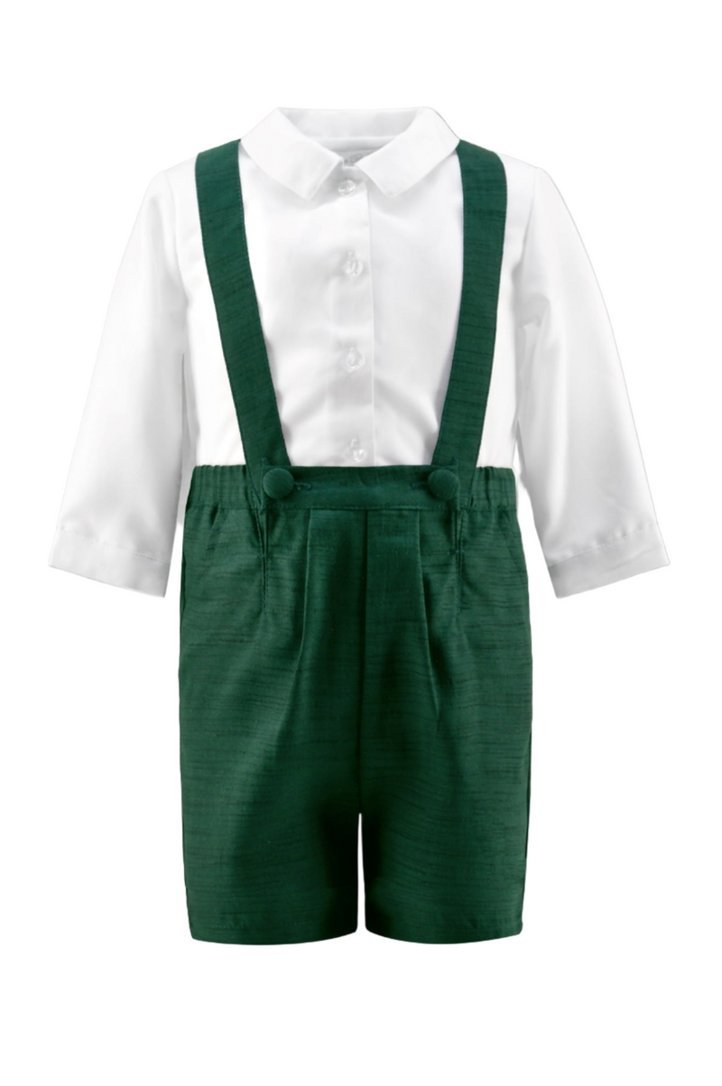 Silk Suspender Short & White Shirt Set Hunter Green