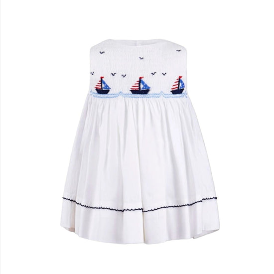 Smocked Boats White Sleeveless Baby Girl Dress 