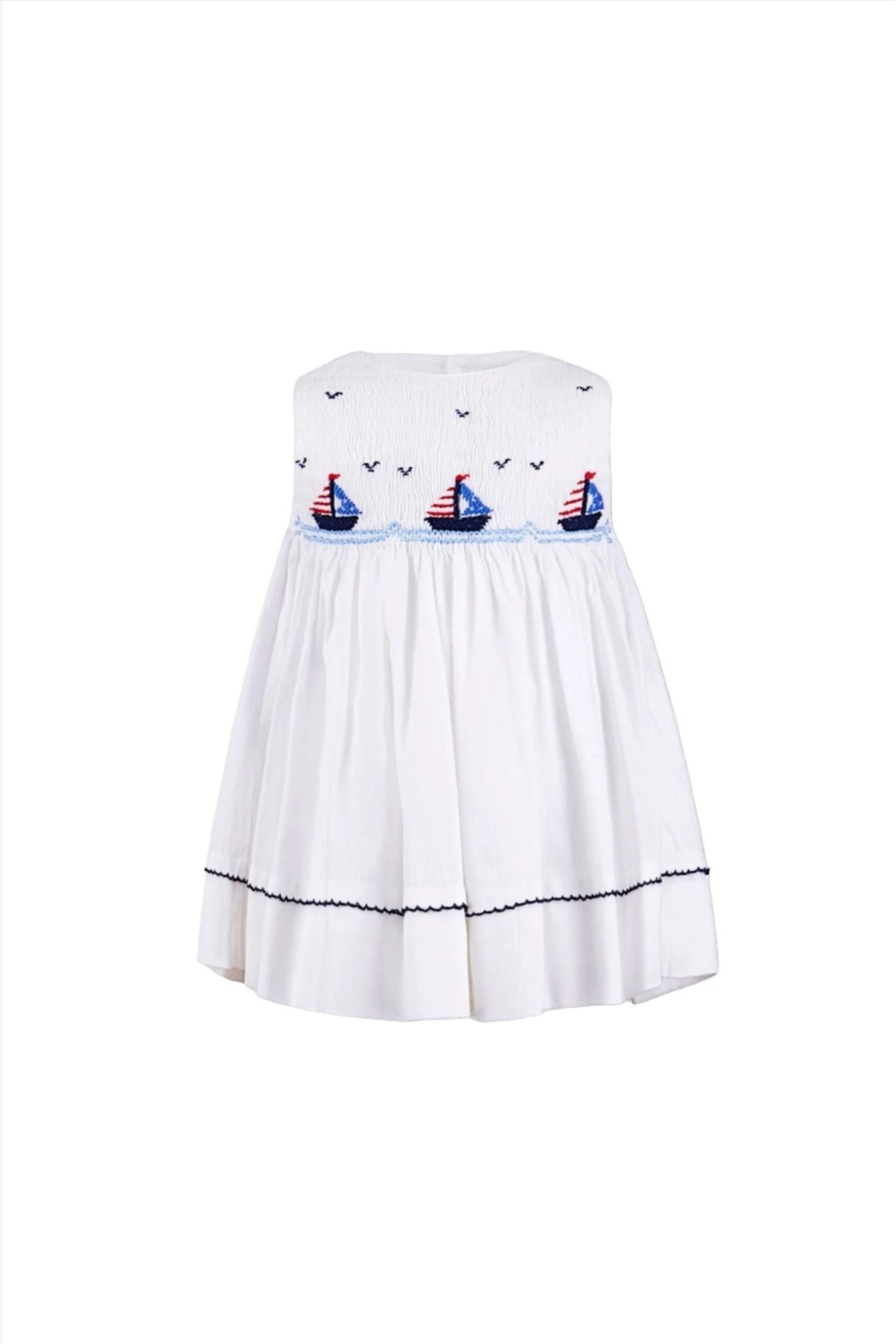 Smocked Boats White Sleeveless Baby Girl Dress 