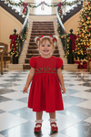 Smocked Christmas Corduroy Red Short Sleeve Toddler Girl Dress