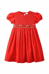 Smocked Christmas Corduroy Red Short Sleeve Toddler Girl Dress