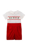 Smocked Christmas Decor Red Corduroy Boy Bobby Suit