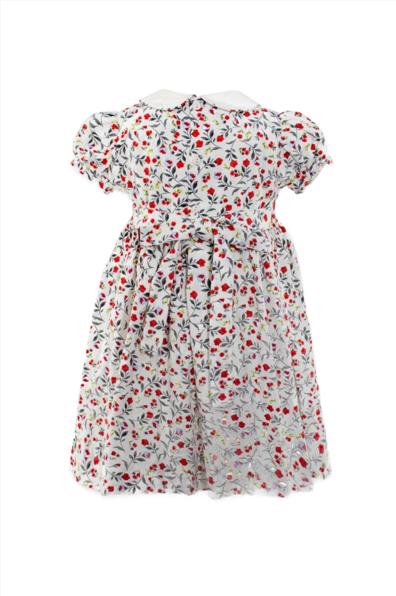 Smocked Corduroy Floral Short Sleeve Toddler Girl Dress