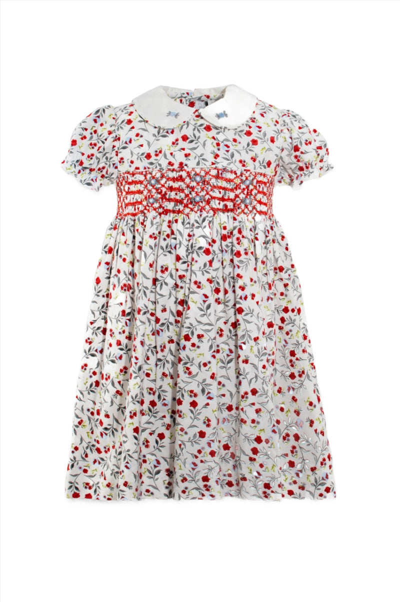 Smocked Corduroy Floral Short Sleeve Toddler Girl Dress