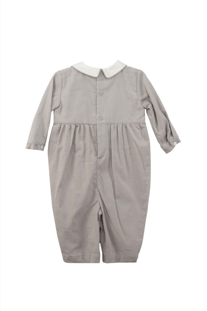 Smocked Corduroy Gray Baby Boy Longall Back View