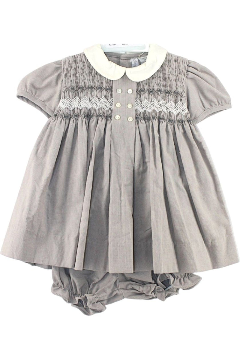 Smocked Corduroy Gray Baby Girl Dress with Panty 2