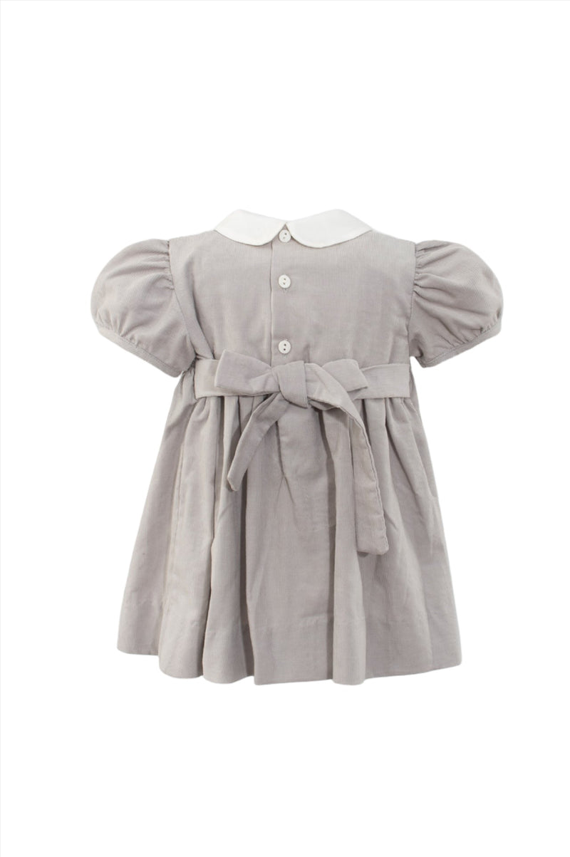 Smocked Corduroy Gray Baby Girl Dress with Panty Back View
