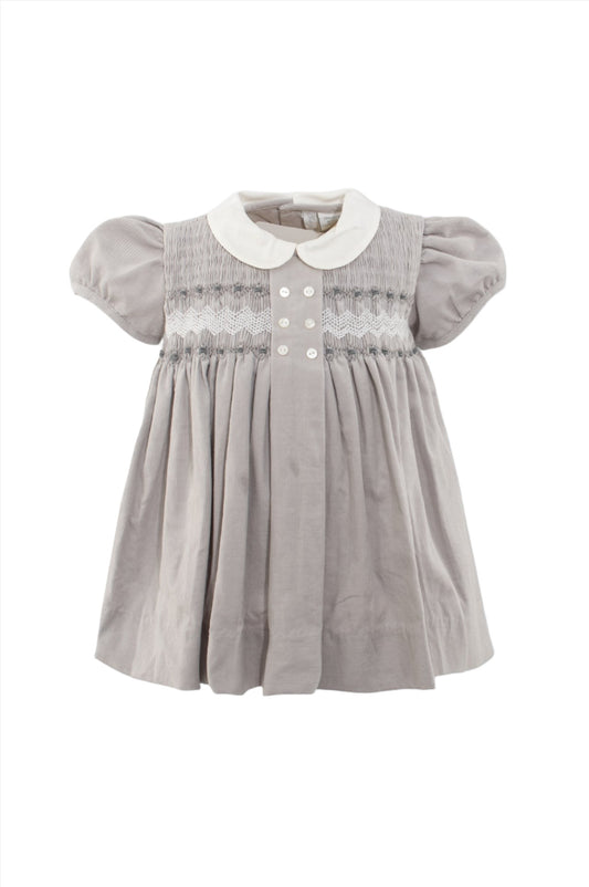 Smocked Corduroy Gray Baby Girl Dress with Panty