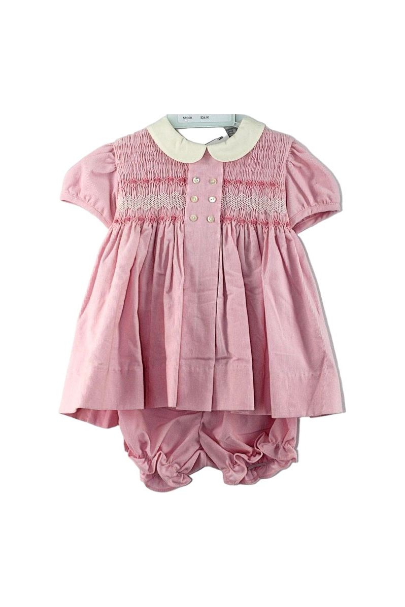 Smocked Corduroy Pink Baby Girl Dress with Panty