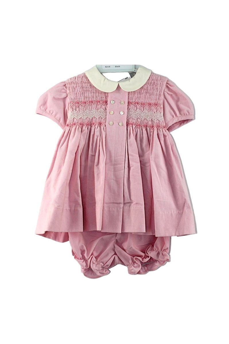Smocked Corduroy Pink Baby Girl Dress with Panty 4 - Carriage Boutique