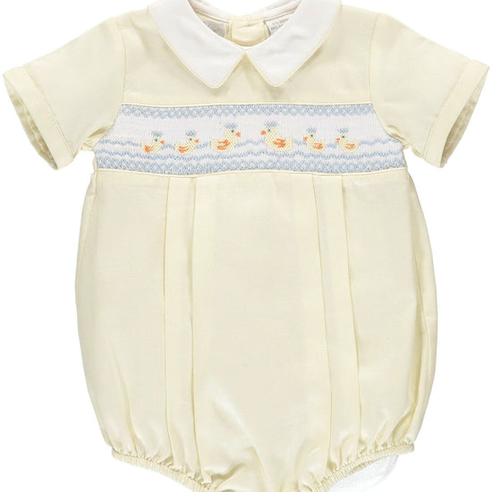 Smocked Ducks Baby Boy Bubble Romper - Carriage Boutique