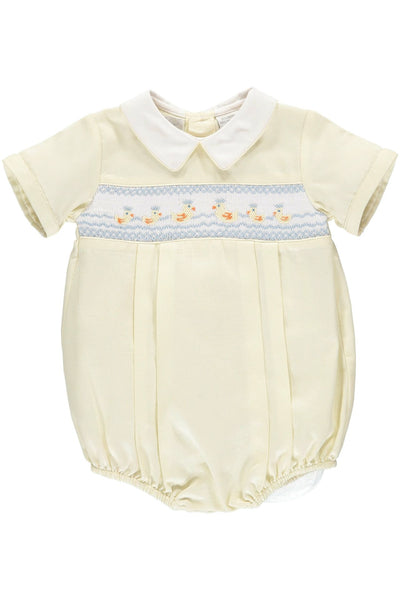 Smocked Ducks Baby Boy Bubble Romper - Carriage Boutique