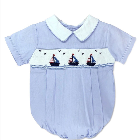 Smocked Freedom Boats Baby Boy Bubble Romper - Carriage Boutique